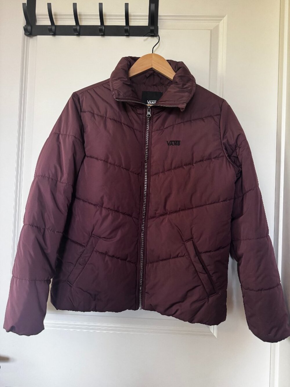 Vans Burgundy Puffer Jacket Streetwear Skate Y2K Winter Coat XS